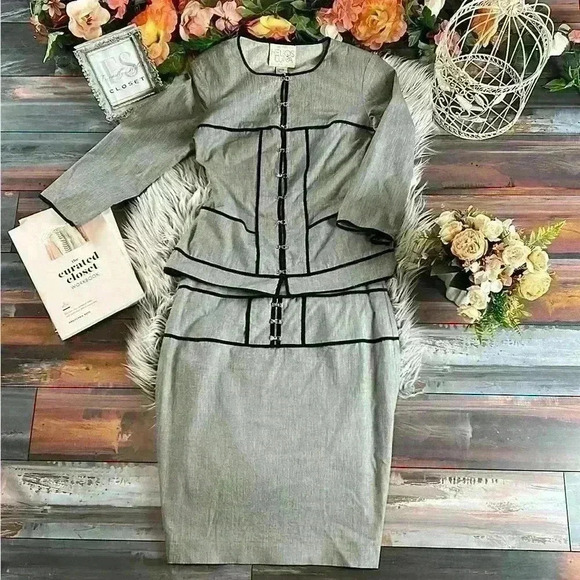 Helios & Luna Vintage Professional Structured Black & Gray 2 Piece Skirt Set - Picture 3 of 12